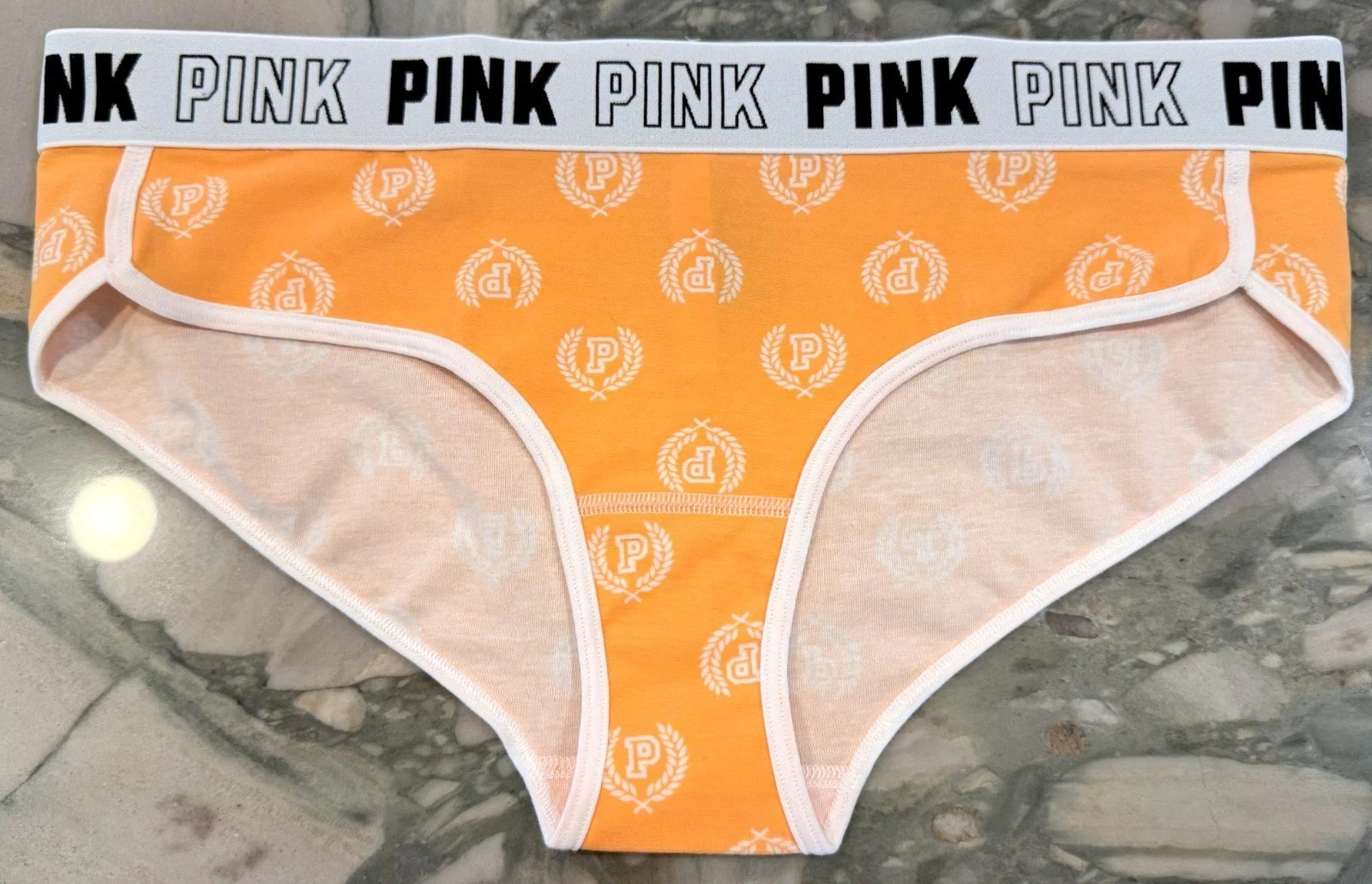 NEW Victoria Secret PINK Cotton BLOCK Logo Hipster Panty – Orange Seal Logo – XL