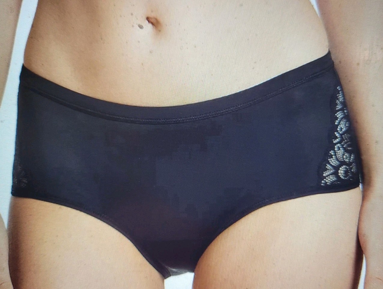 MAIDENFORM LACE PERIOD BLACK HIPSTER PANTY, SIZE L/7 nwt $16.00