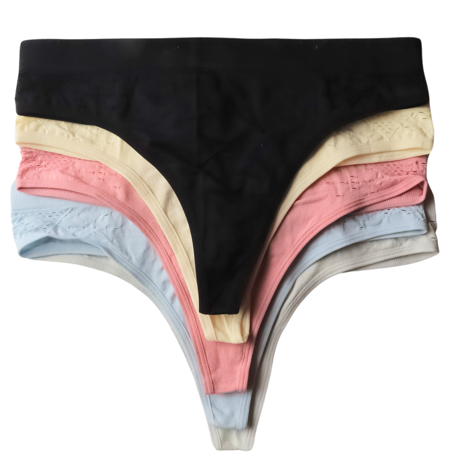 5 Pack Women’s Thong Panties Size L Nylon Spandex Assorted Colors