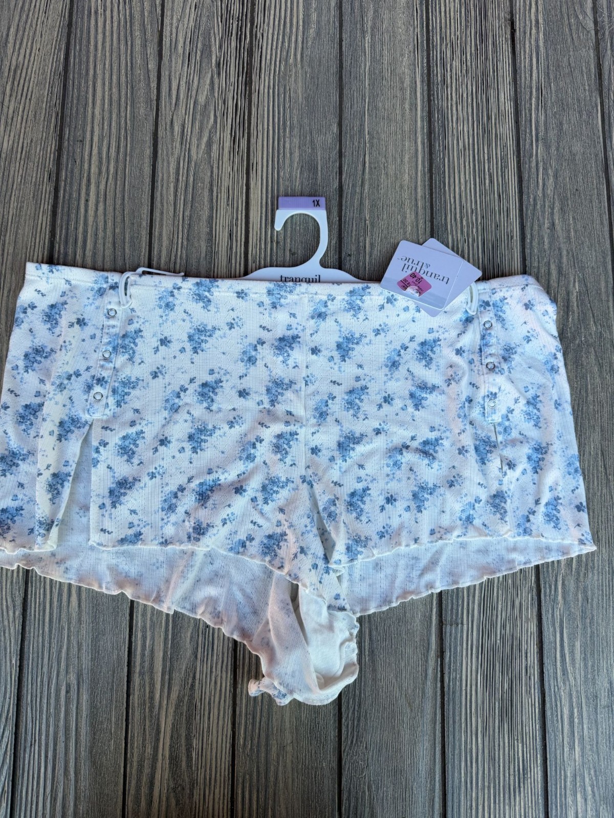 Tranquil & True Womens 1X Boyshorts With Snap Buttons Blue Floral