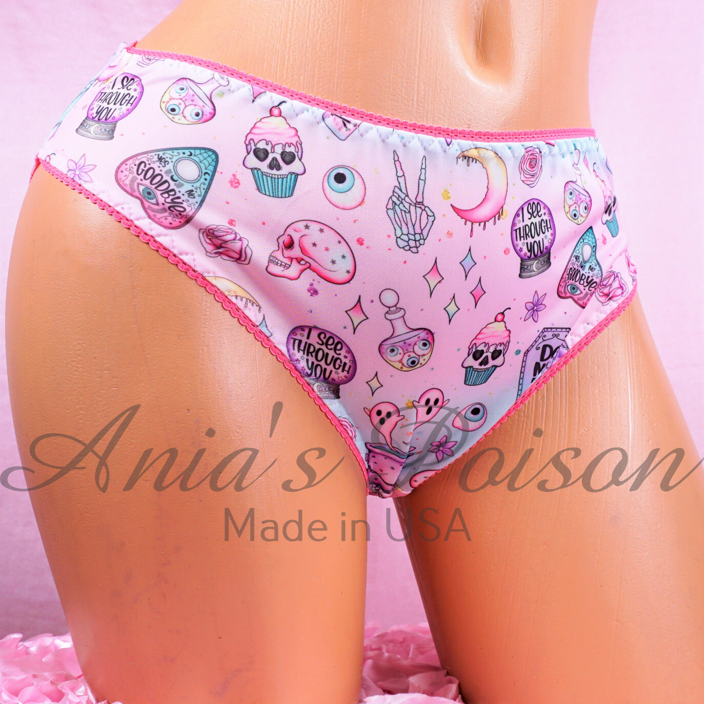 HALLOWEEN Panties Set Stretch Spandex full cut bikini Pink Wicked panties or BRA