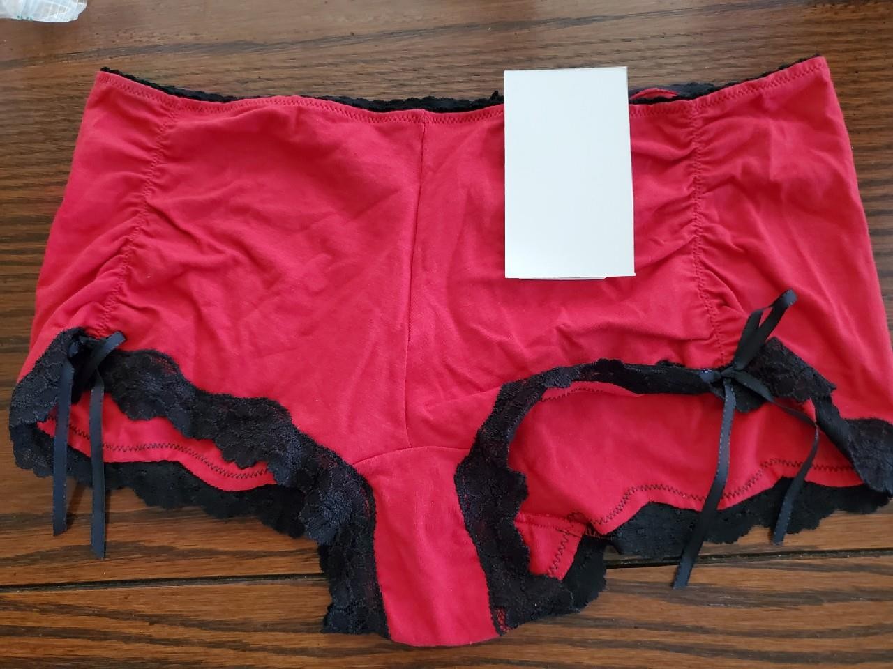 NWT RARE MAIDENFORM COTTON SPANDEX BOYSHORT PANTIES w LACE 40806 HCK RED/BLK L/7