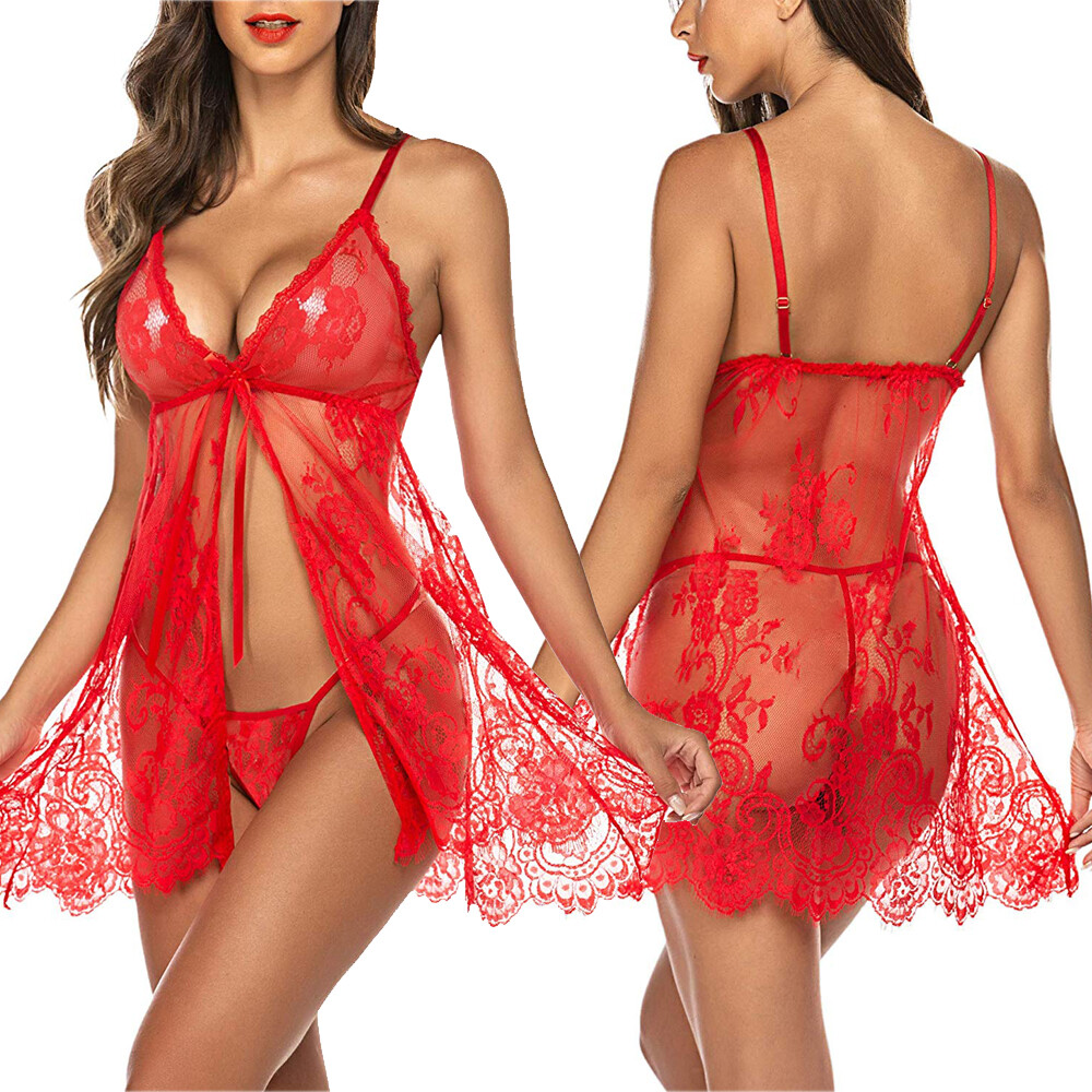 Red Women’s Sexy-Lingerie Babydoll Sleepwear Underwear Lace Dress Nightwear US