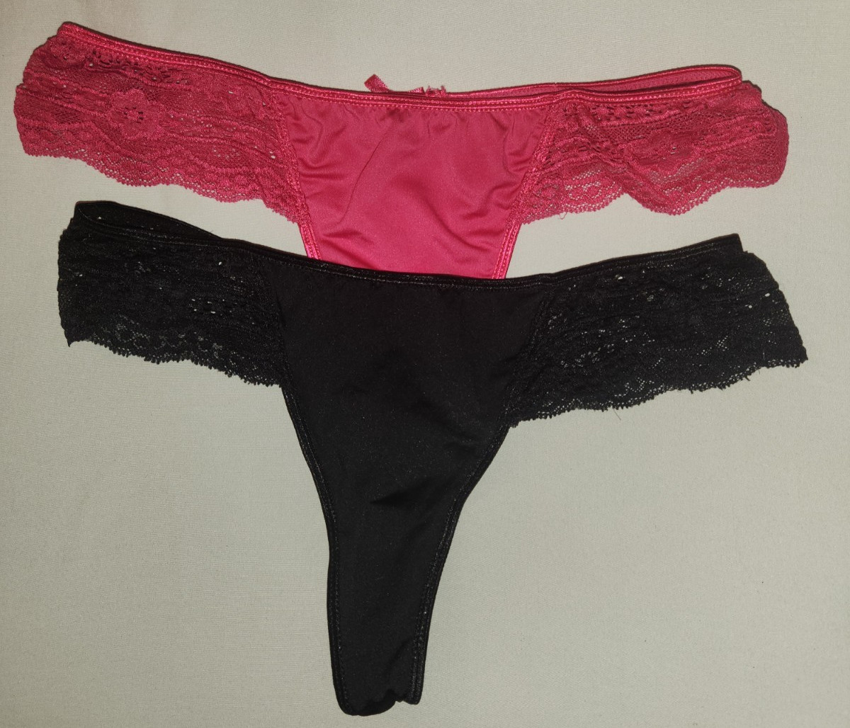 Lot of 3 Sexy Lace Thong Panties Black & Pink Mid Rise Size L RN 71222 11