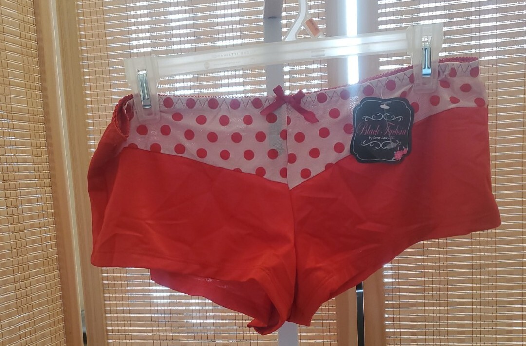 Black Fuchsia by Secret Lace Panty Womens Plus Size 1X Stretch Red Bow Polka Dot