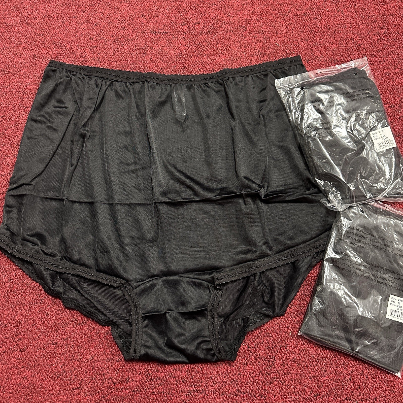3 PAIR Bali Vintage Full Cut Black Silky Nylon Panties Briefs 23467 Size 12 NEW
