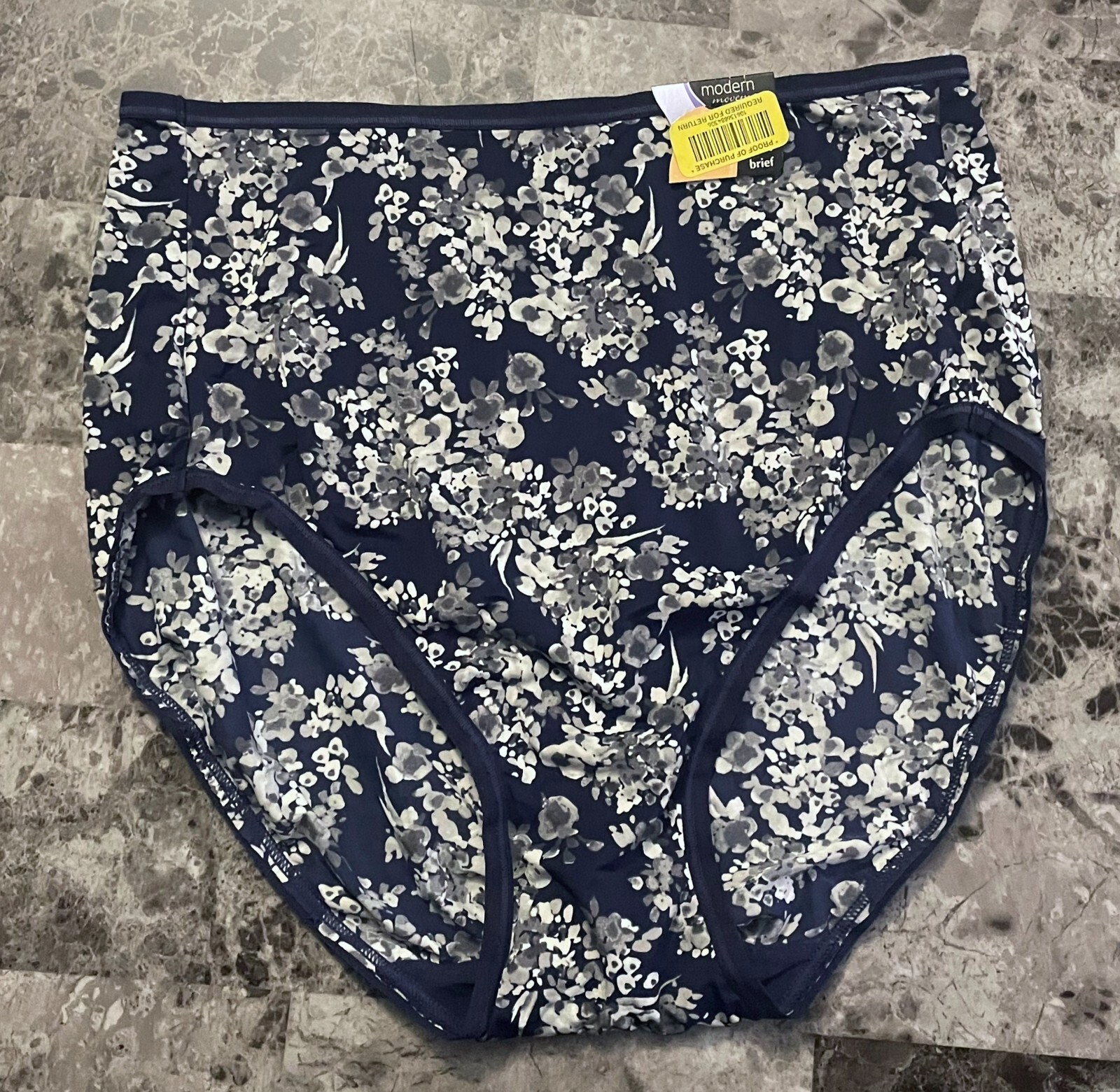 NWT MODERN MOVEMENT M NAVY BLUE GRAY FLORAL SMOOTH NYLON SPANDEX BRIEF PANTIES
