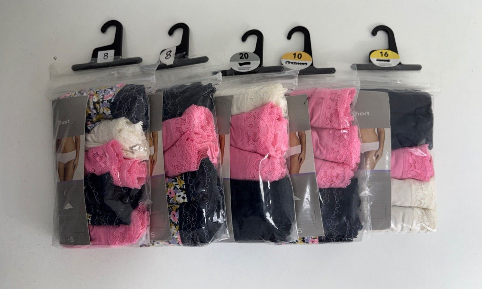 Ex M&S Lace Trim Short Briefs Lingerie Knickers Pack Of 5 Size 6-20