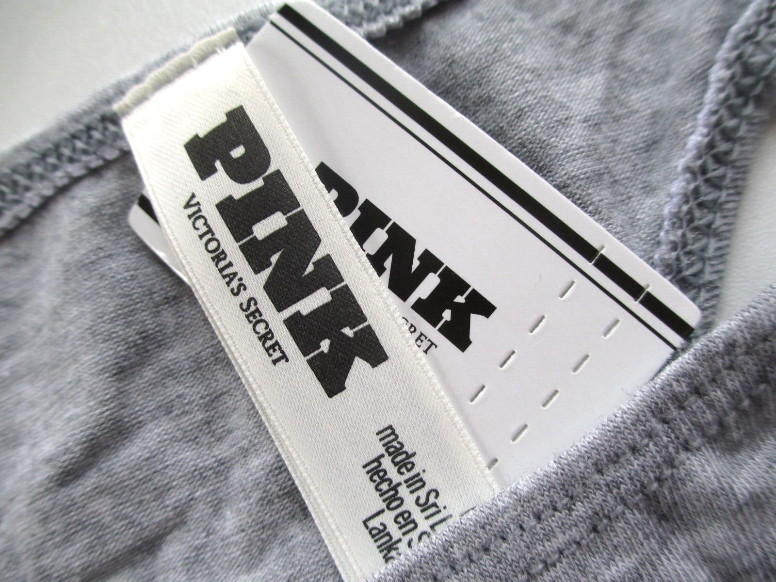 VICTORIA’S SECRET PINK Cotton Logo High Leg Thong Panty S M L XL Gray VS Heather
