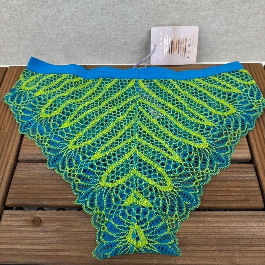 NEW Savage X Fenty Lace Bikini Panty Size 2XL Teal Neon Green Mesh Low Rise