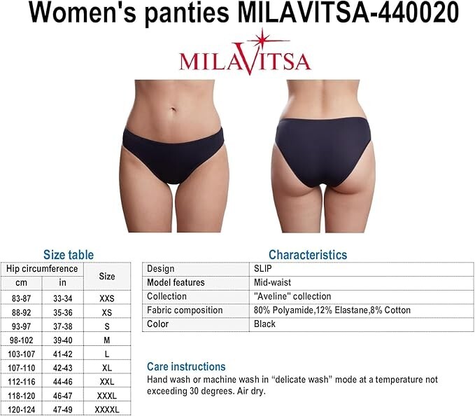 Victoria Bella MILAVITSA-440020 Women’s panties, SLIP, mid-waist, Black