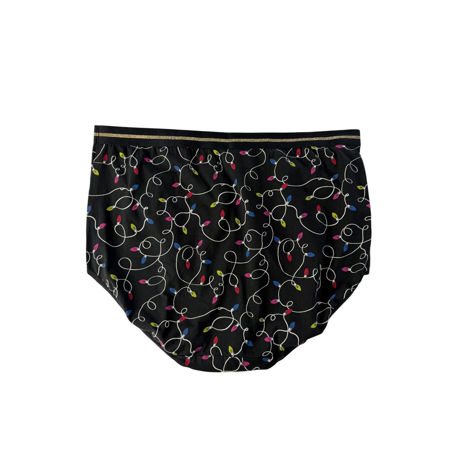 Cacique Panties Womens 26/28 Black Christmas Lights High Waist Brief Cotton NWT