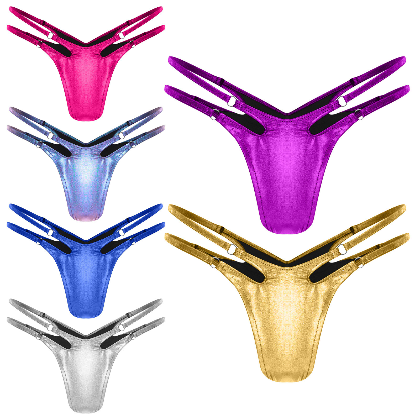 Women’s Shiny Metallic Bikini Briefs Hollow Out Thong Bathing Suit Party Wear
