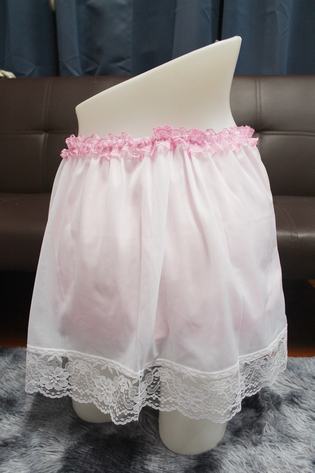 #A100 2XL/ElasticW.24-44″ 2in1 Pink Nylon Full Brief + White Half Slip 15″