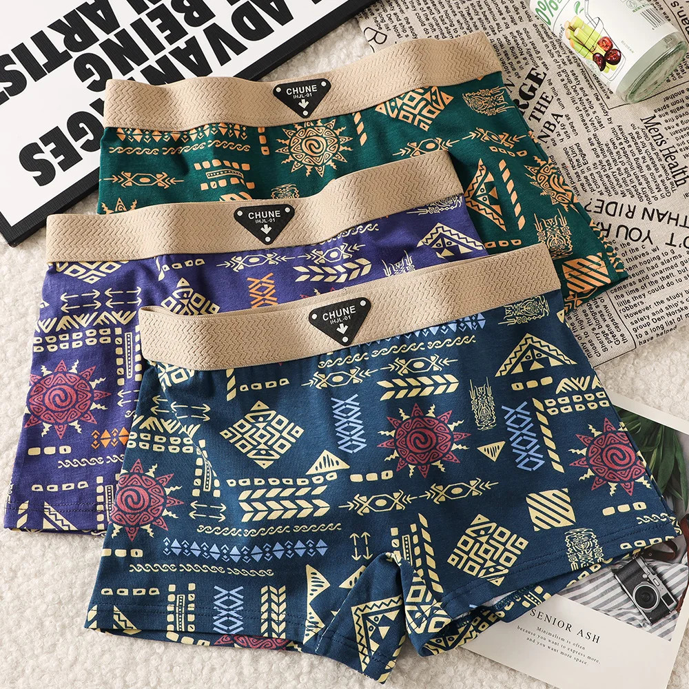 3pc Cotton Panties Women Vintage Print Soft Elastic Waistband Breathable Shorts