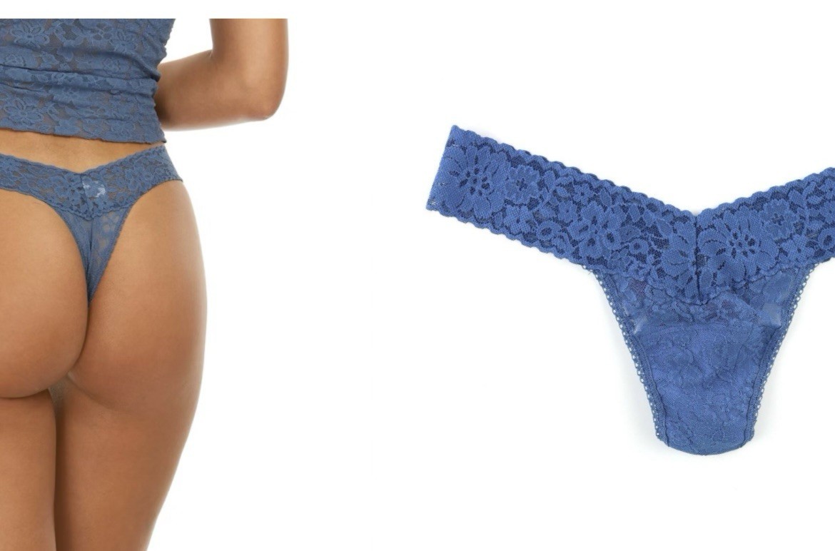 HANKY PANKY 4911 LOW RISE LACE THONG STORM CLOUD BLUE GREY OS NWT 3 Pack
