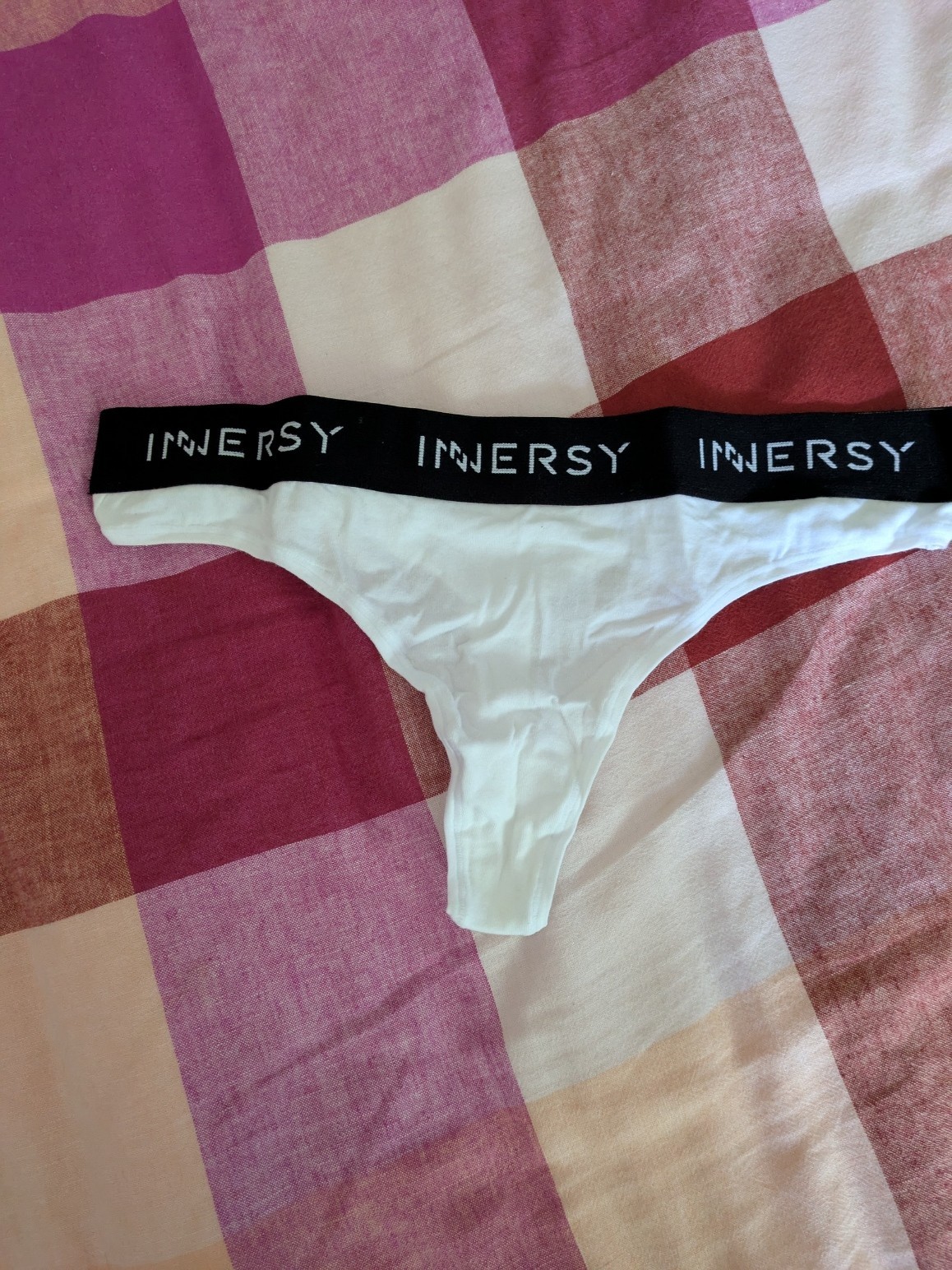 Innersy Low Waist Branded Cotton G-String – Small (AU8) – White