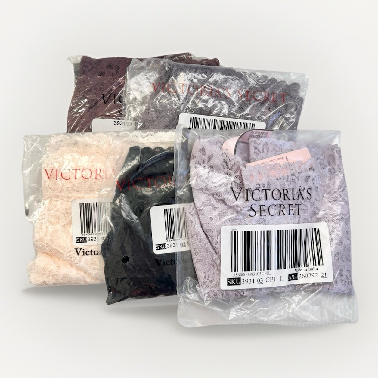 NWT Victoria’s Secret 5 Pack Lacie Cheeky Lace Panties Large Cream Black Purple