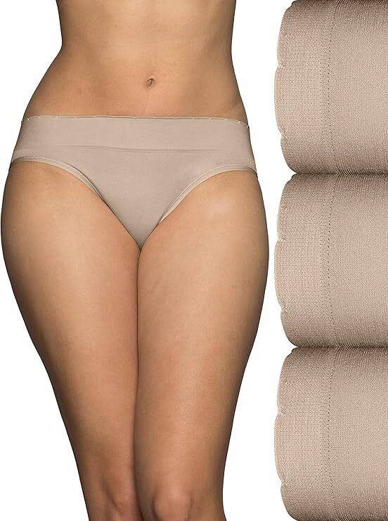 3 Pk Vanity Fair No Pinch No Show Seamless Bikini Panty NEUTRAL Sz 6~7~8