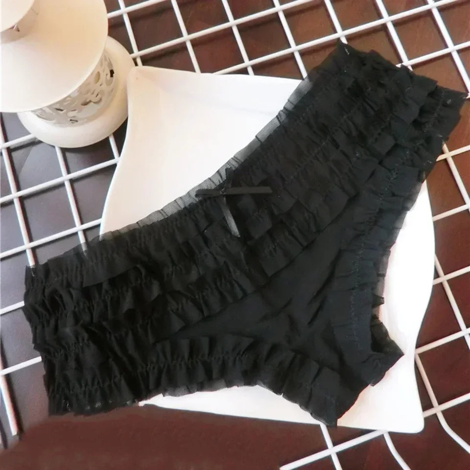 Lace Mid Rise Panties Polka Dot Mesh Soft Breathable Stretch Briefs Fit