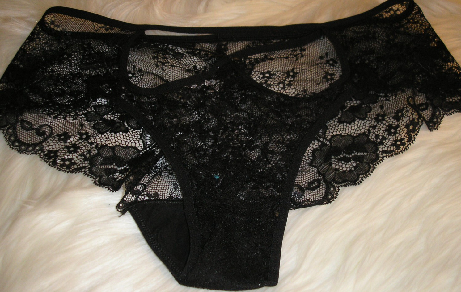 Panties Lingerie Open & Strap Front Black Lace Hipster, XXL Adult Gift