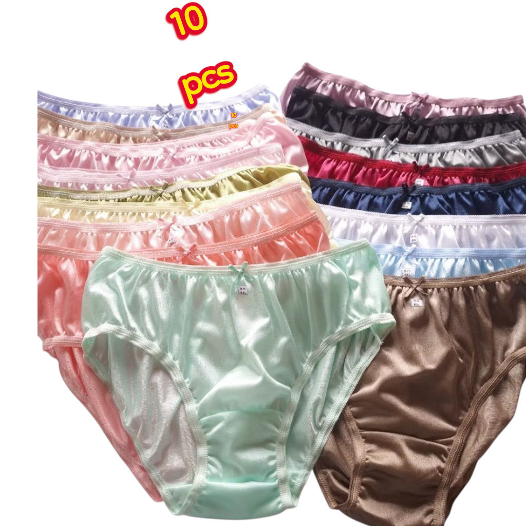 10x Women’s Silky Nylon Brief Panties XL High Waist Retro Style Soft Breathable
