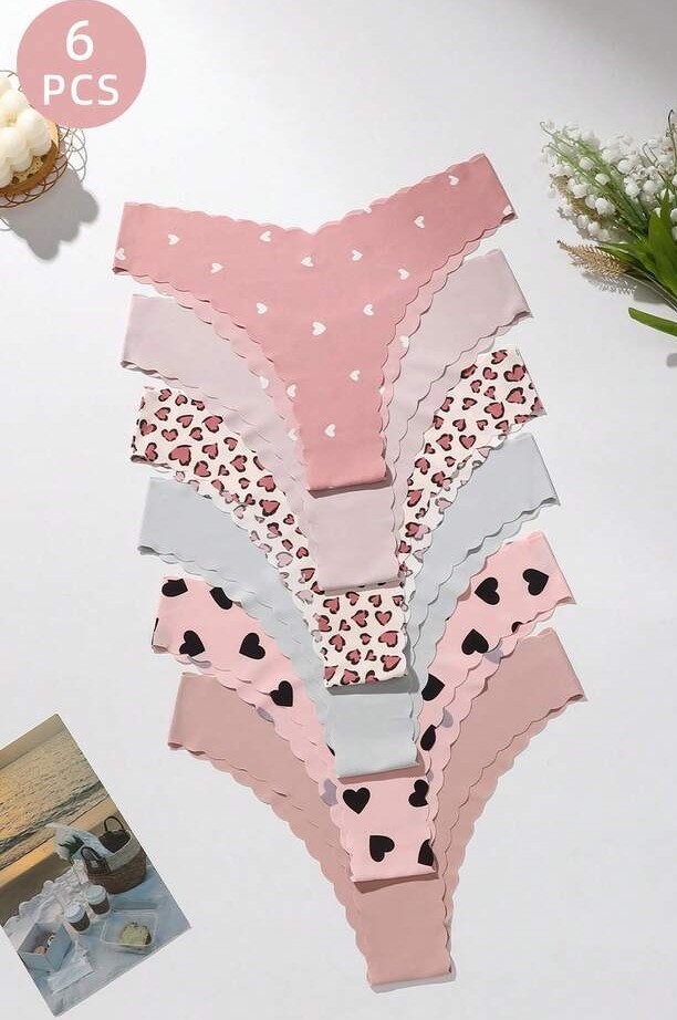 6pcs Women’s Seamless Underwear, Comfortable Fabric Wavy Waistband Size M