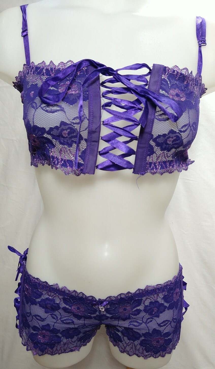 Women NWOT One Size SM/M/L lace 2 piece Top/Brief Sexy Solid Purple