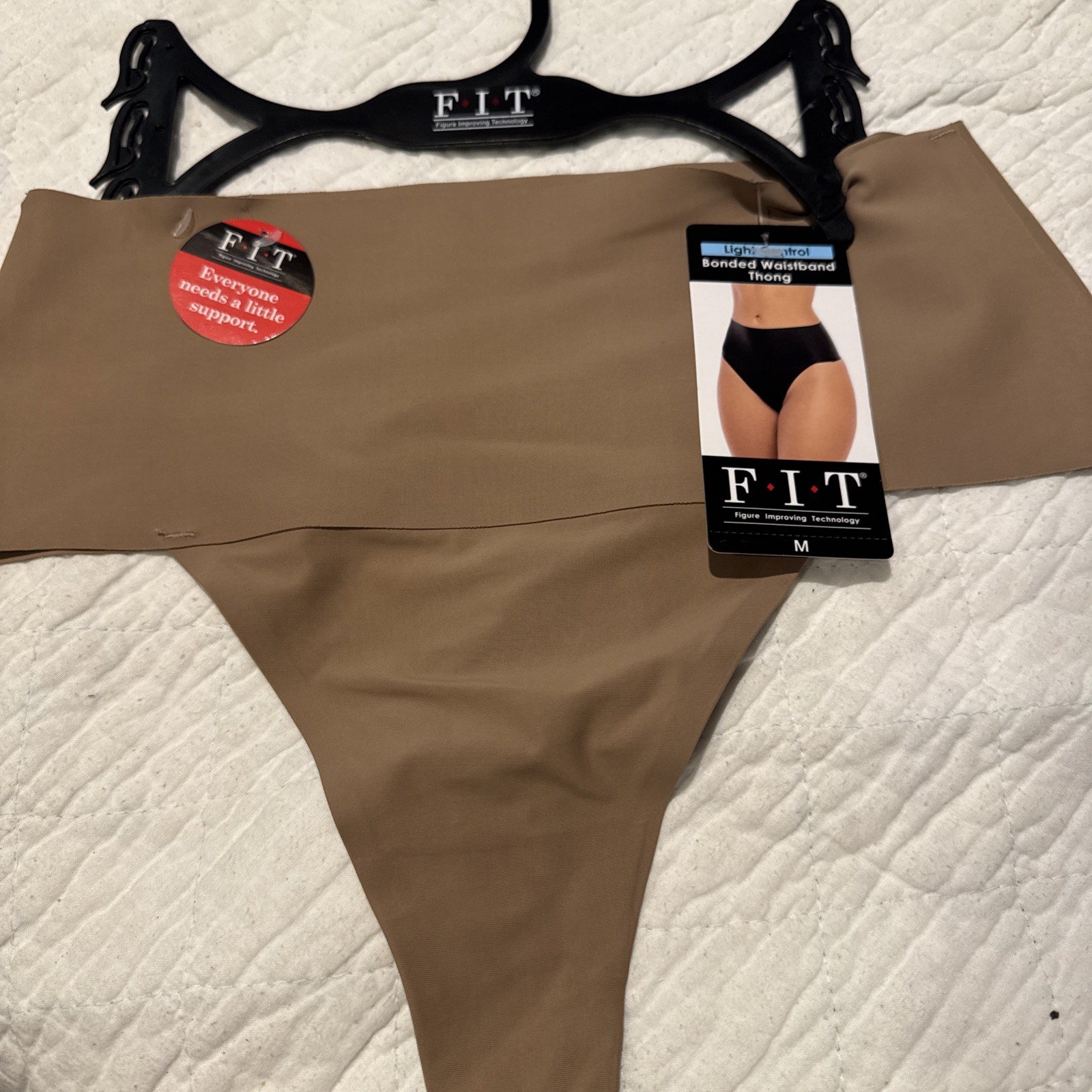 FIT 1 Pack Thong Panties Light Control Hi Waisted Size Medium Underwear Nylon