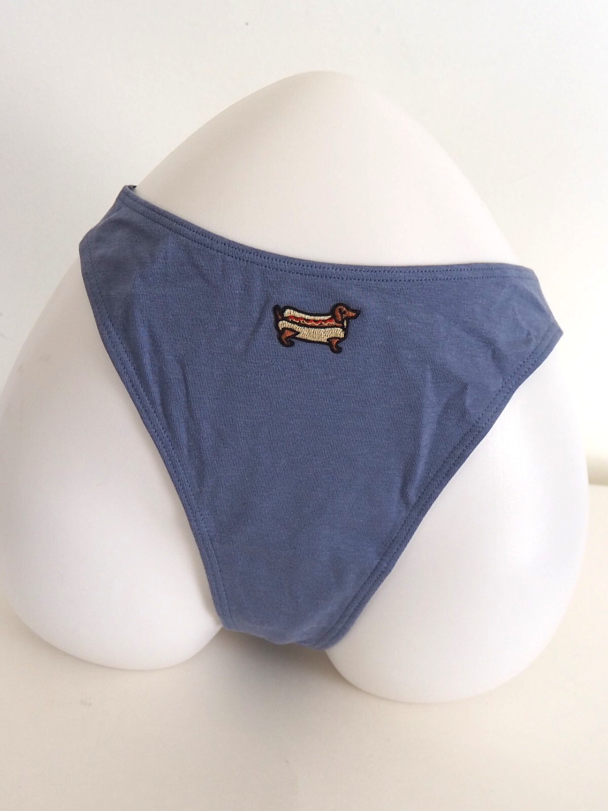 Victoria’s Secret Weiner Blue Dachshund High Leg Thong Panties Hot Dog Sz M NWT