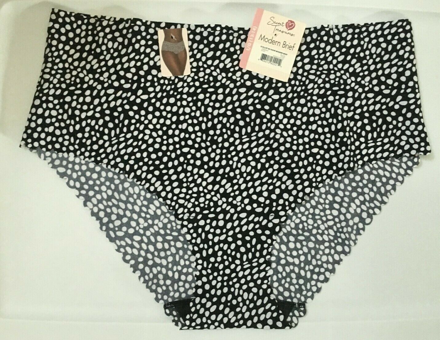 Womens Black White Dots Modern Brief Panties Size L-12/14 No Show No Panty Lines