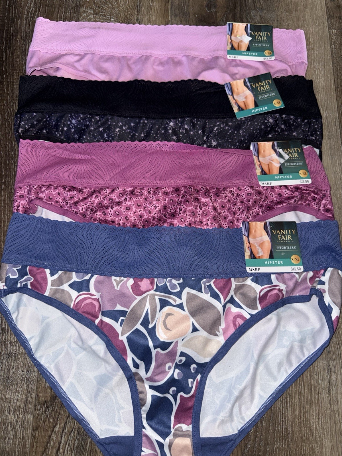 Vanity Fair Effortless Womens Hipster Underwear Panties 4-Pair Polyester (A), XL