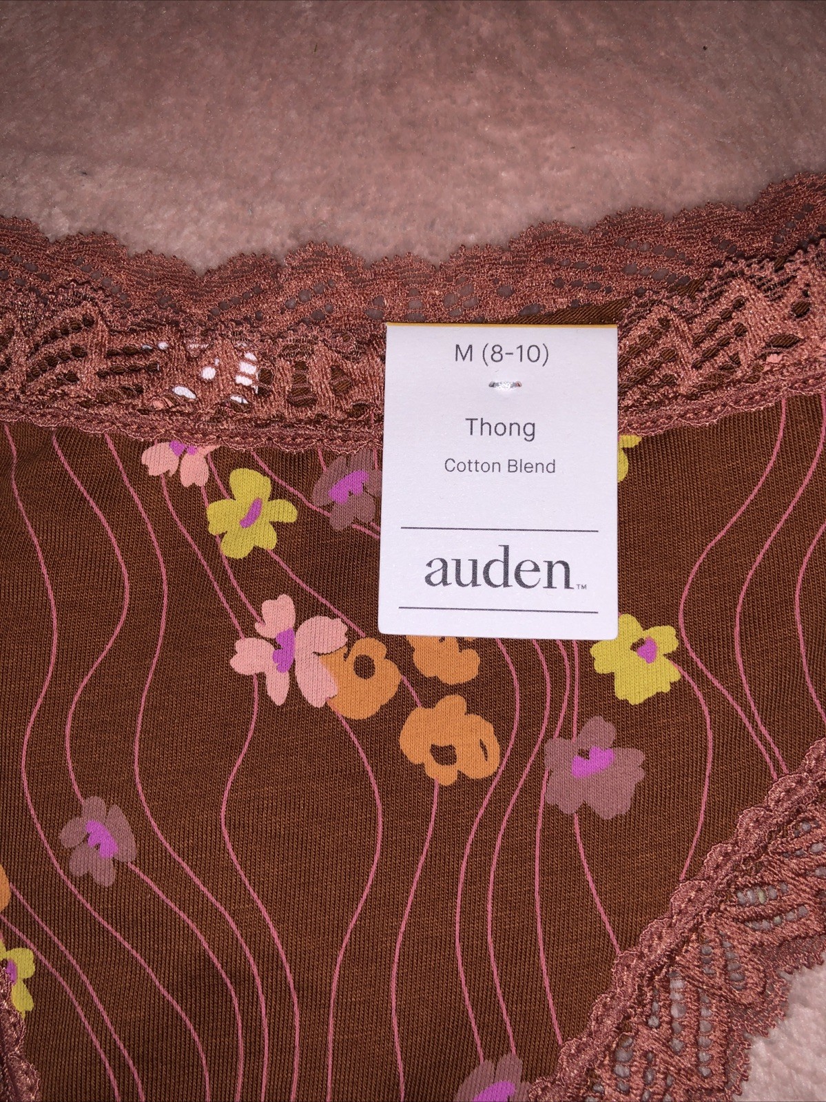 Lot of 10 – Auden Thong Panties Women Sz M 8-10 Brown Floral Cotton Blend NWT
