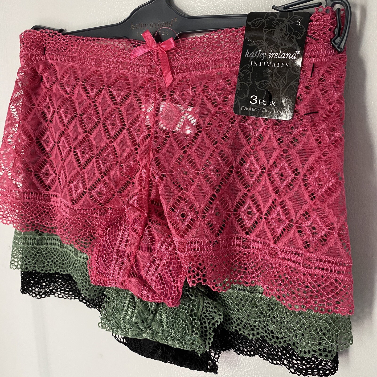 3 Kathy Ireland Intimates SZ Small Panties Underwear Boy Leg Nylon Spandex Lace