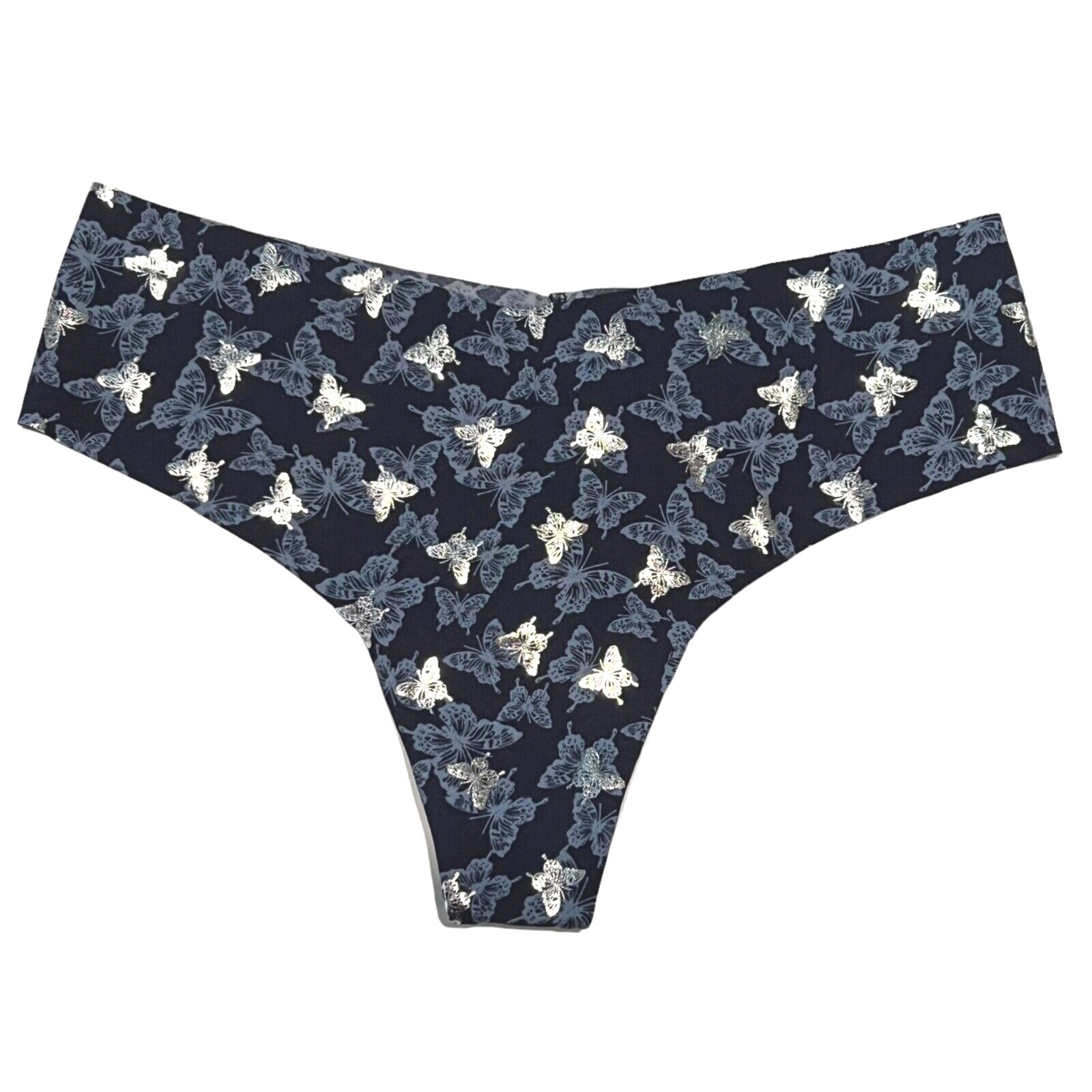 NWT VICTORIA’S SECRET No Show Thong Sz S-M-L-XL Blue Silver Butterfly