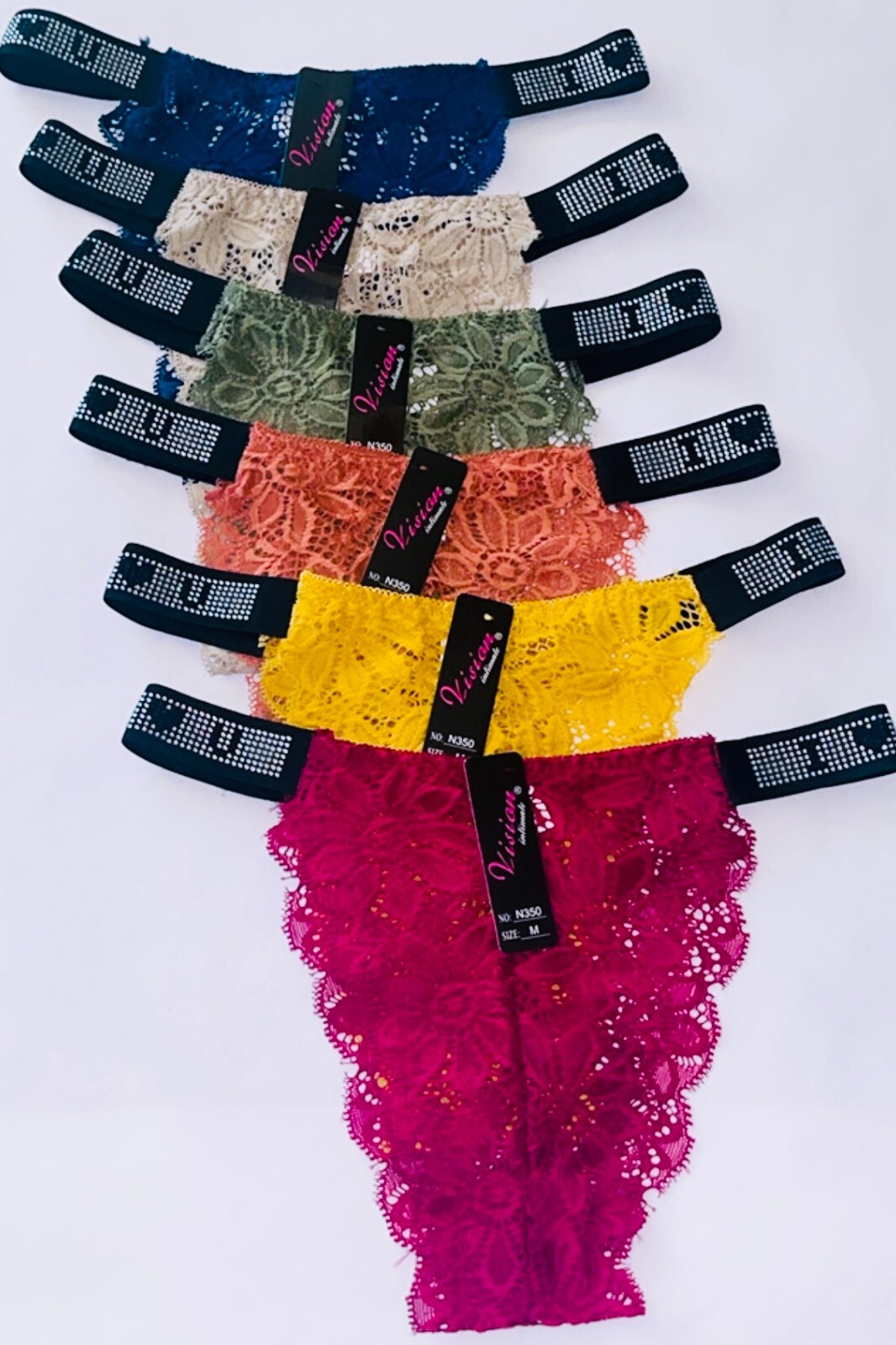 6Pack Women Waist Rhinstone Lingerie Briefs Thongs Underwear Panties Knickers LG