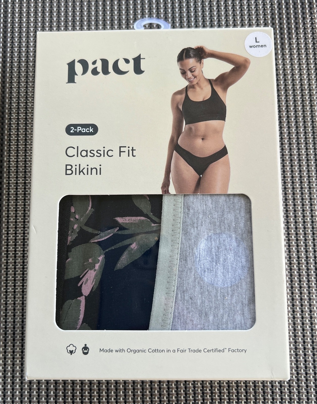 Pact size L 2pc Classic Fit Bikini 95% Organic Cotton Women’s Black/Gray India