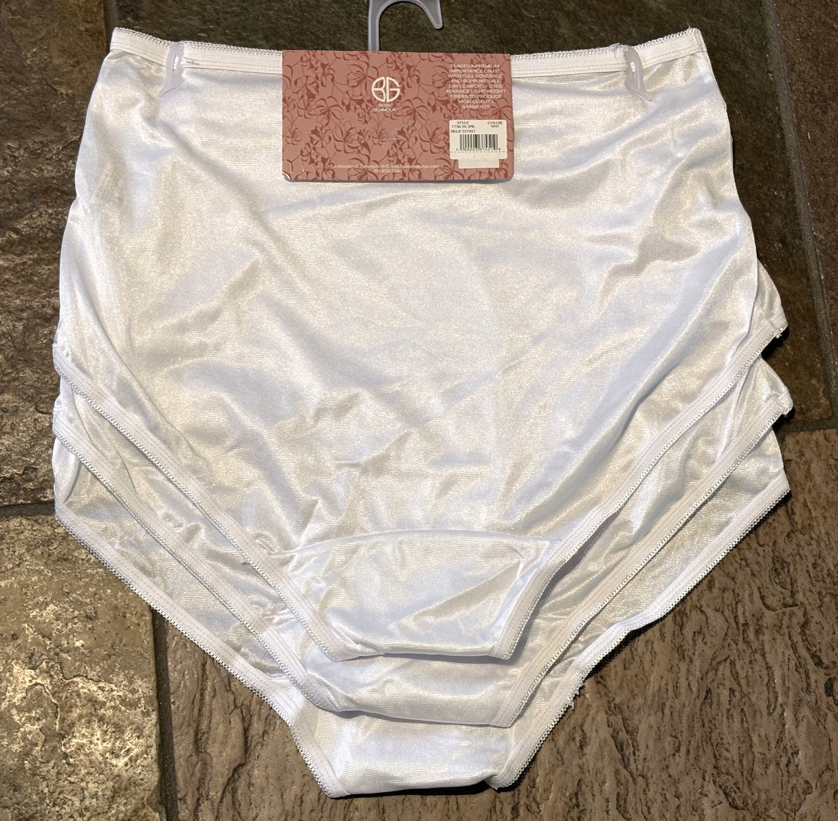BODY GLAMOUR 9/2XL Set of 3 Pure WHITE Tricot Semi Sheer SATIN Brief Panties NWT