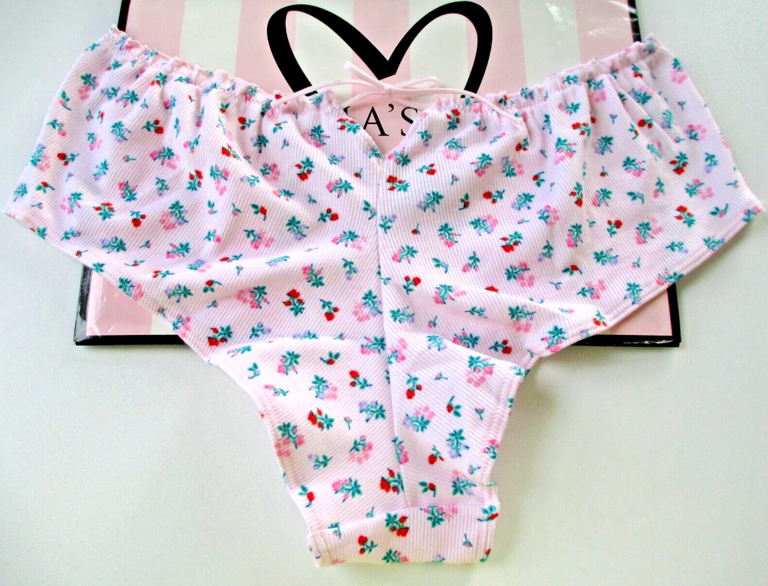 VICTORIA’S SECRET PINK Cotton Cheeky Panty S M L XL Floral NWT Ruffle Tie Bow VS