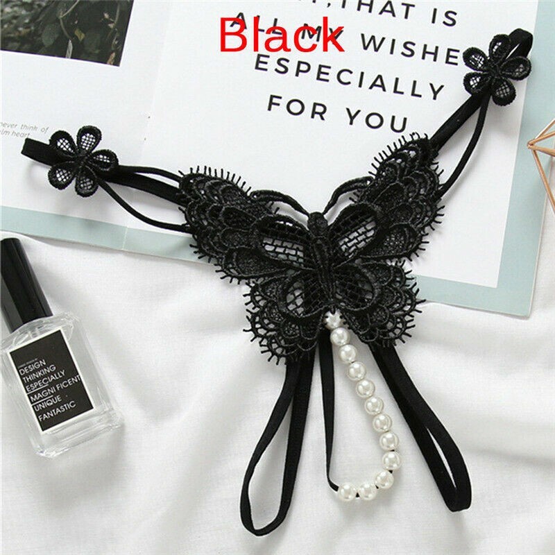 Womens Sexy Crotchles Pearl Panties Thong G string Lingerie Lace Underwear Brief