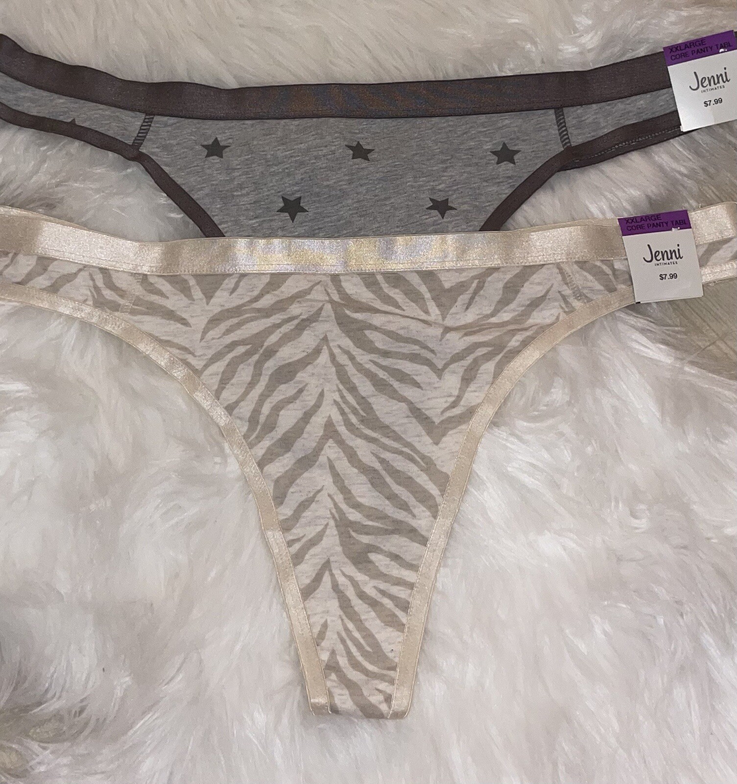 2 Pairs Jenni Cotton Thong Panties Animal Tiger Print Stars Womens XXL 2XL