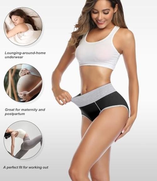 Women’s Cotton Underwear High Waist Stretch Briefs Soft Medium Black
