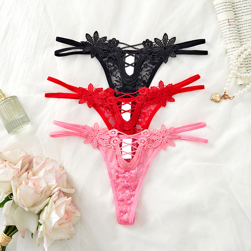 3PCS/LOT Sexy Womens Sheer Lace Panties Thongs G string Underwear Lingerie Brief
