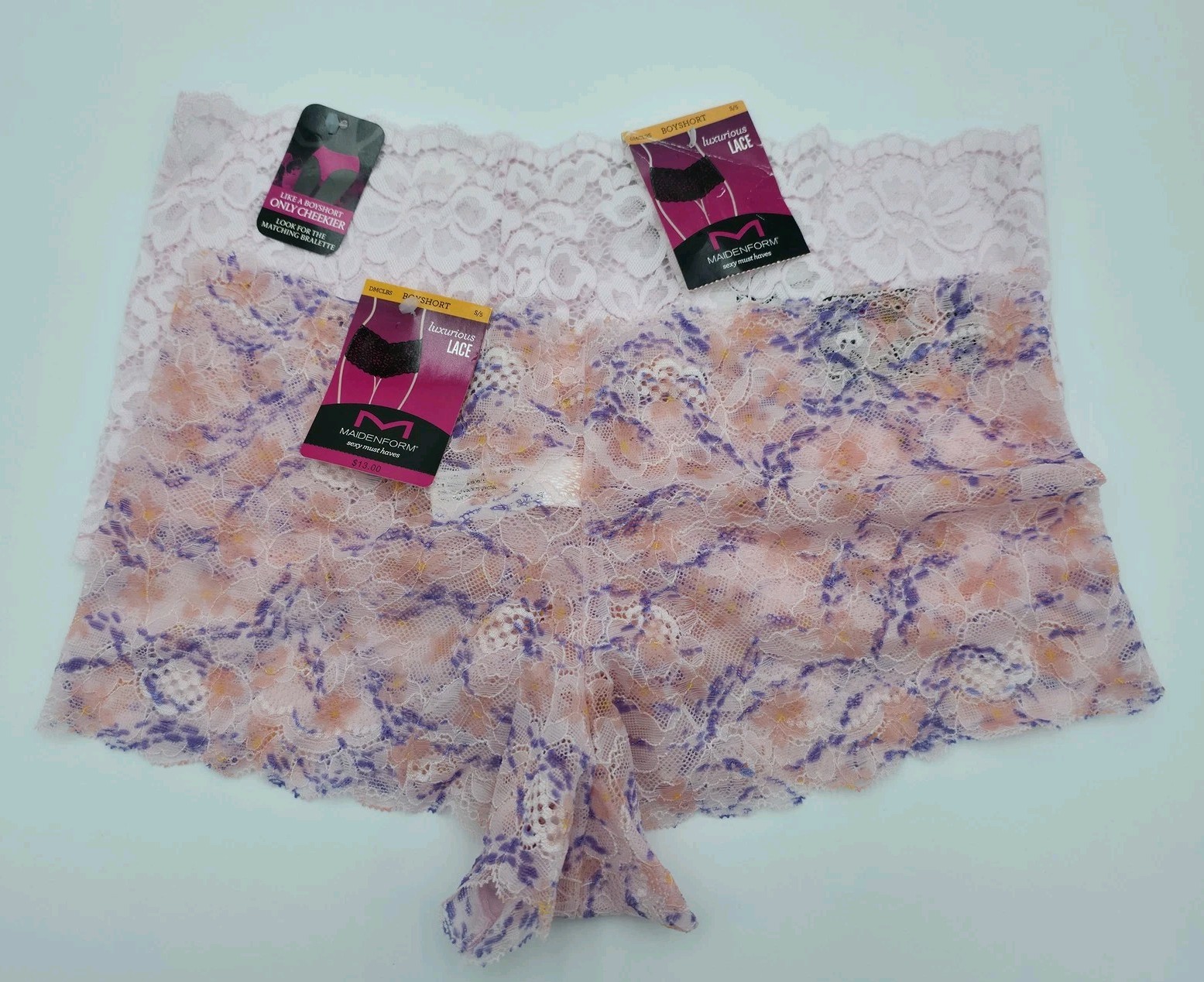 Maidenform Boyshort Panties Womens Small Lace 2-Pack Pink Multicolor DMCLBS