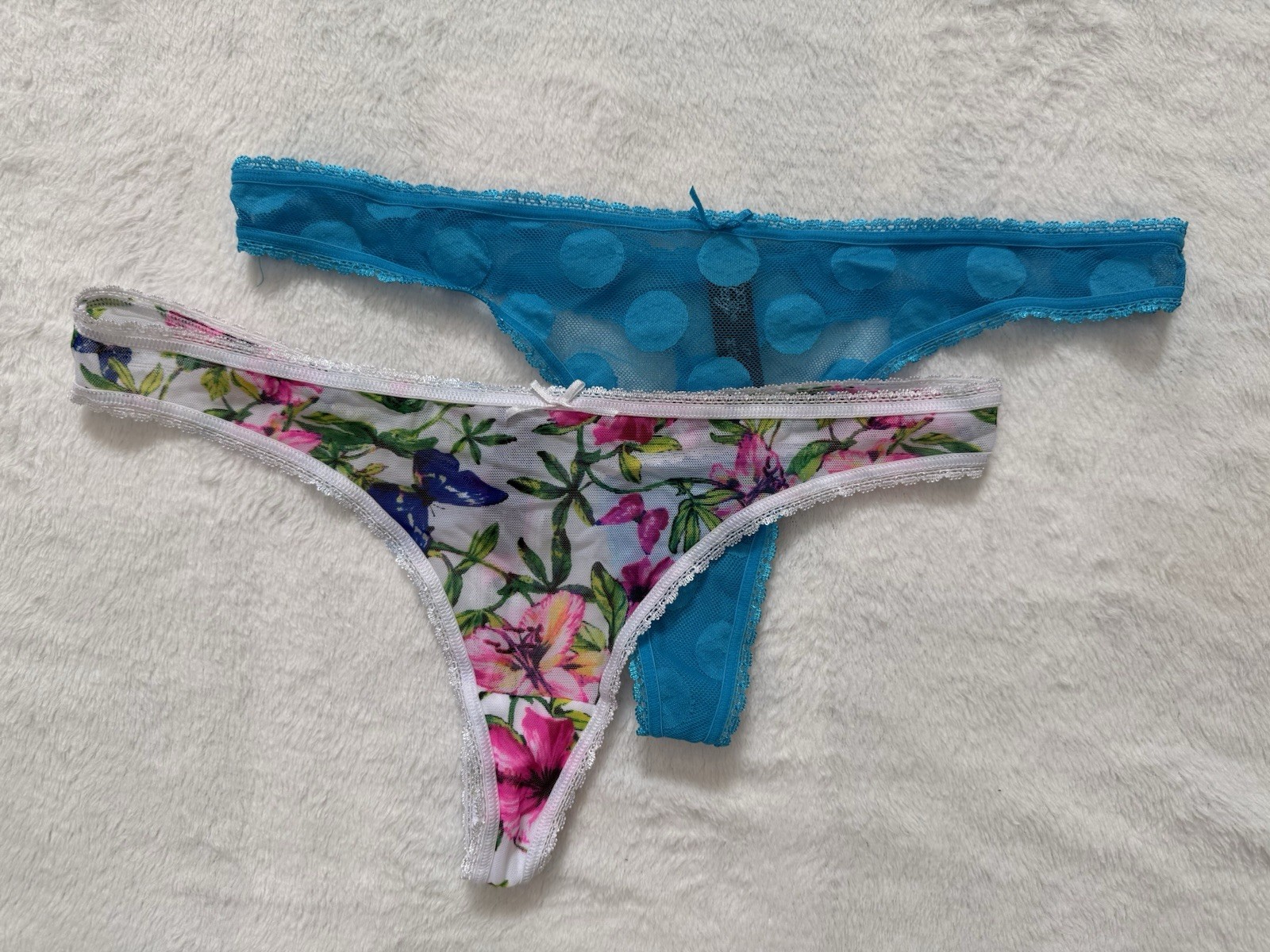 2 Pair Lace Sheer Womens SMART & SEXY Thong Bikini Panties Size L 7 Vtg Y2K