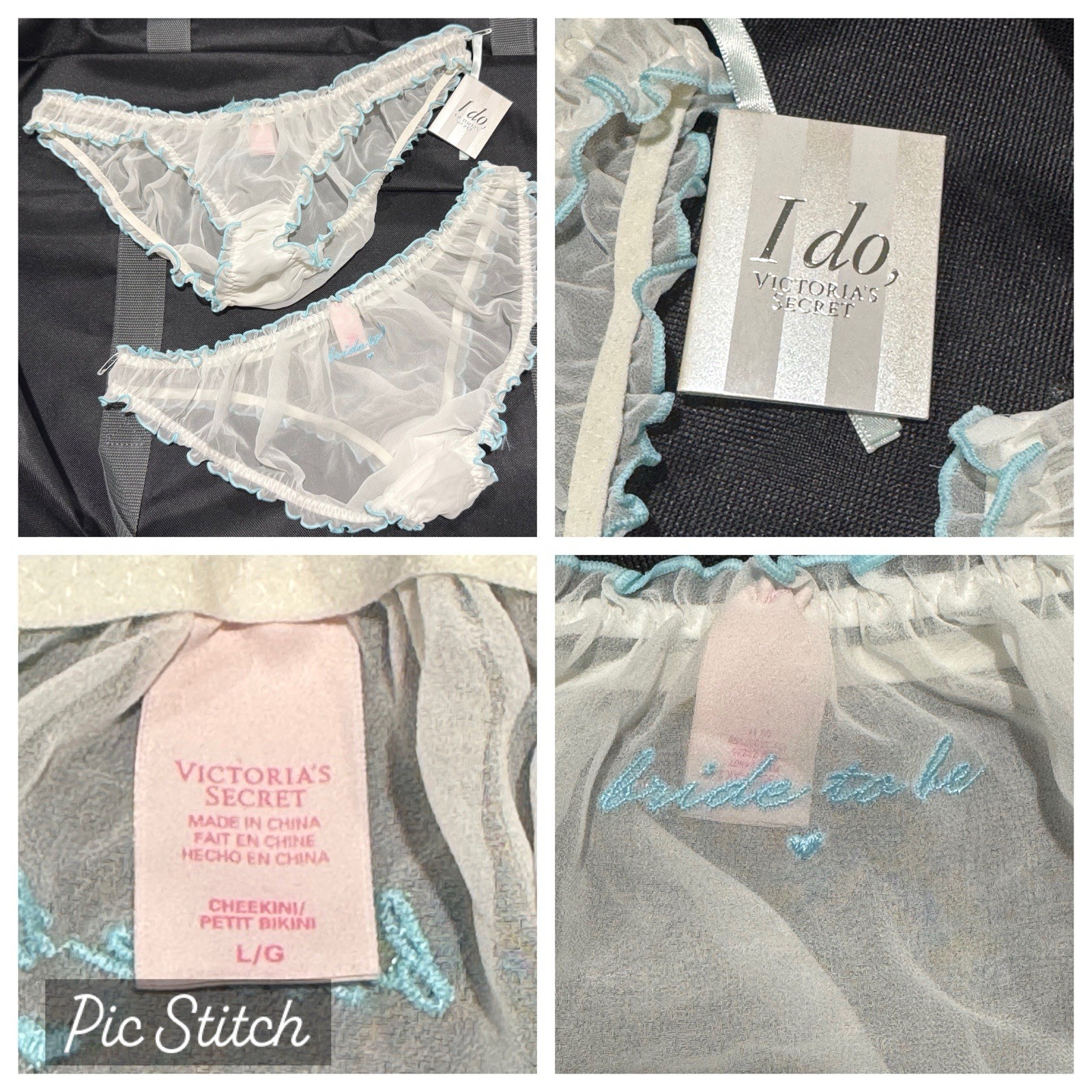 Victoria’s Secret Size L set of 2 panties lot chiffon I DO BRIDE to Be NWT Rare