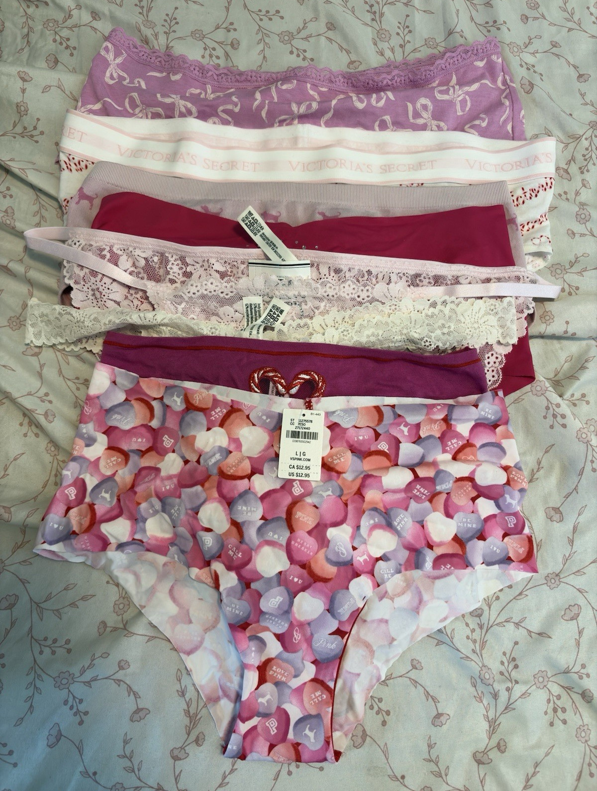 Victoria’s Secret Women’s Boyshort Panties L Mixed Print Lace Stretch