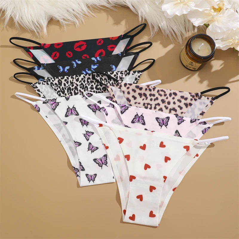 4 Pcs Women’s Graphic Print Briefs Seamless Lace Panties Breathable Low Waist