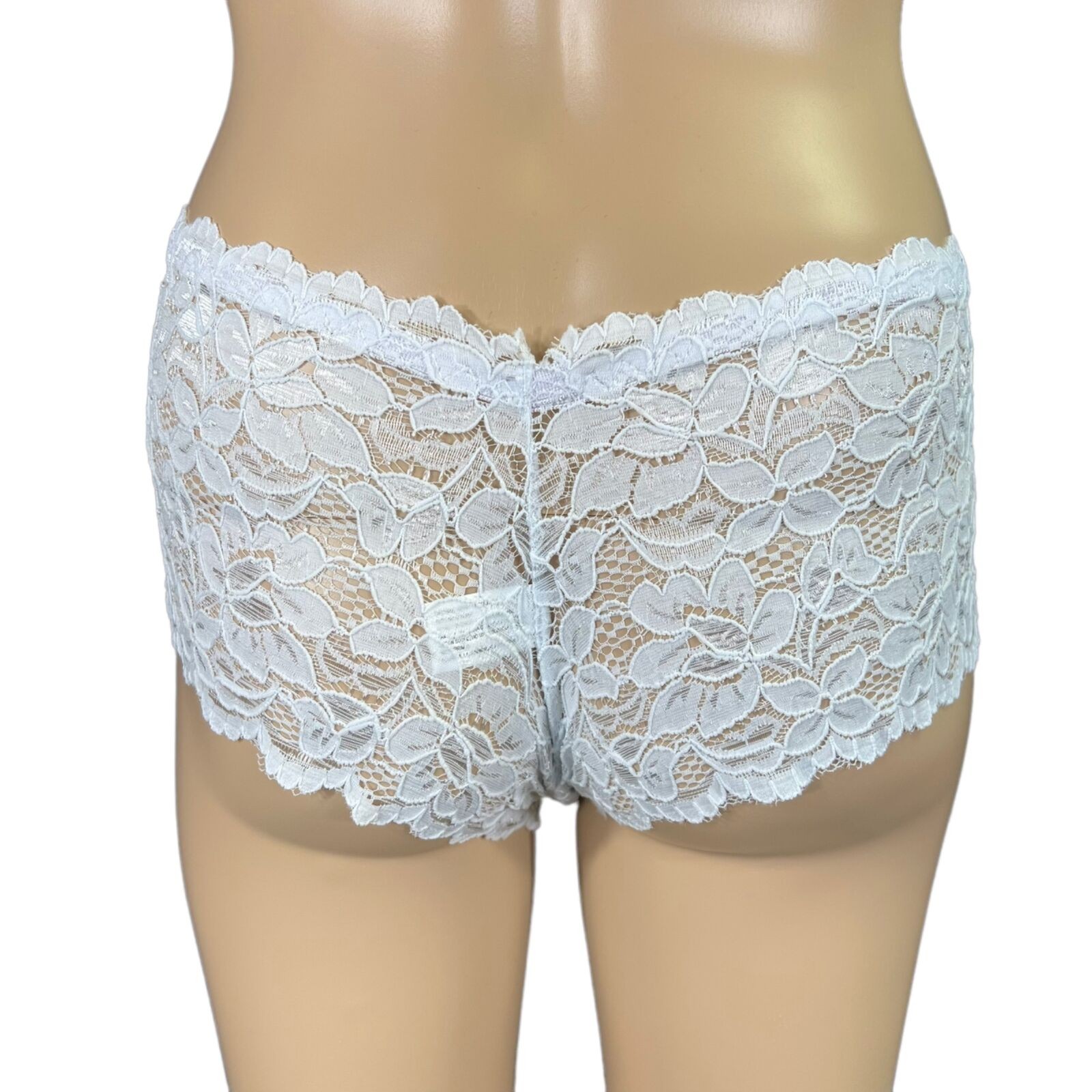Angelina Womens Panties Underwear Lace Cheeky Boyshort White Small 0 2