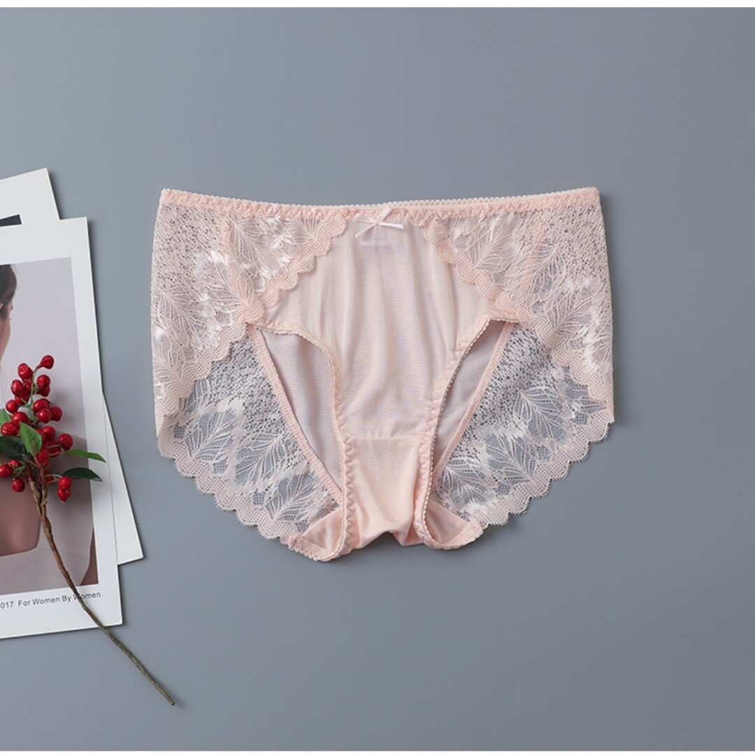 4 Pack 100% Mulberry Silk Sexy Lace Women Panties Briefs Underwear M L XL TG216